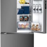 Antarctic Star 17.5 Cu Ft French Door Refrigerator, Bottom Freezer with Built-In Automatic Ice Maker, Fast Cooling & Multi-Air Flow, Inverter Compressor, Stainless Steel VCM, LED Touch Display, Grey