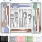 ukeetap Extra Large Expandable Silverware Organizer, BPA-Free Food-Safe Cutlery Flatware Organizer, Kitchen Utensil Drawer Organizer, Adjustable Silverware Holder for Spoons Forks Knives, White