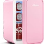 BEICHEN Mini Fridge,6 Liter / 8 Can Small Fridge for Bedroom, Car, Office & Dorm, AC100-120 V/DC 12 V Portable Thermoelectric Cooler & Warmer for Skincare, Food, Drinks,Pink