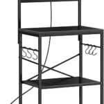 SUPERJARE Kitchen Bakers Rack with Power Outlet, Coffee Bar Table 4 Tiers, Kitchen Microwave Stand with 6 S-shaped Hooks, Storage Shelf Rack for Spices, Pots and Pans - Black