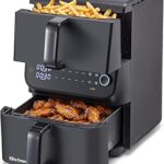 Elite Gourmet EAF6535 Dual Stacked Air Fryer, 10.5 Qt Total Capacity, Family Size, PFAS-Free Dishwasher Safe Nonstick Baskets, Sync Cook & Sync Finish, 10 Presets, 1700W, Black