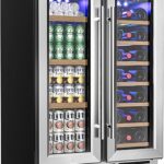 EUHOMY Wine and Beverage Refrigerator, 24 Inch Dual Zone Wine Cooler with Glass Door Hold 21 Bottles and 88 Cans, Built in or Under Counter Wine Fridge with Blue LED Light