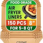 Air Fryer Liners Disposable, 150Pcs 8" Square [Food Grade Material] Unbleached Parchment Paper Liners Non-Stick & Waterproof Oilproof for 5-8 QT Airfryer Basket, Baking, Roasting Microwave, Oven