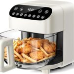 Kismile 5QT Glass Air Fryer, BPA-Free Non Toxic AirFryer with Digital Touch Control, 1500W Portable Airfryer, Dishwasher Safe Basket, Up to 400°F, Cooks with 95% Less Oil(White)