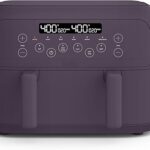 bella 4 Qt TriZone Air Fryer, EverGood™ Ceramic Nonstick Coating, Dual Basket Design w Removable Divider, Digital Touchscreen Control w 6 Preset Cooking Options, 1200 Watt, 3lb Capacity, Plum