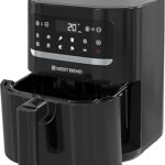 West Bend Compact Air Fryer 5-Quart Capacity with Digital Controls LCD Display and 10 Cooking Presets with Shake Reminder, Nonstick Frying Basket, 1500-Watts, Black