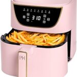 Paris Hilton 6-Quart Air Fryer, Nonstick Basket Made Without PFAS, Touchscreen, 8-in-1 (Fry, Roast, Broil, Bake, Reheat, Keep Warm, Pizza, Dehydrate), Dishwasher Safe Basket and Crisping Tray, Pink