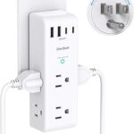 Surge Protector Outlet Extender - with Rotating Plug, 6 AC Multi Plug Outlet with 4 USB Ports (2 USB C), 1800J Wall Charger, 3-Sided Power Strip with Spaced Outlet Splitter for Home, Office, Travel