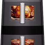 11QT Air Fryer Dual Large Basket Design (Deep Top & Long Bottom) for Whole Chicken & Ribs,430°F High-Heat Broil, 360° Rapid Circulation, 6 in 1 Preset Function, Family Meals, PFAS Free Nonstick