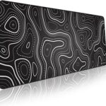 Pixiecube Minimalist Topographic Map Mouse Pad - Contour Extended Large Stitch Edge Mousepad. Black & White Non-Slip XXL Gaming Desk Mat