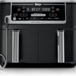 Ninja DZ550 Foodi 10 Quart 6-in-1 DualZone Smart XL Air Fryer with 2 Independent Baskets, Smart Cook Thermometer for Perfect Doneness, Match Cook and Smart Finish to Roast, Dehydrate and More, Black