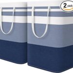 HomeHacks 2-Pack Large Laundry Basket, Waterproof, Freestanding Laundry Hamper, Collapsible Tall Clothes Hamper with Extended Handles for Clothes Toys in the Dorm and Family (Blue, 75L)