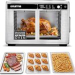 Gourmia French Door Air Fryer Oven - 37 Qt Large Capacity Convection Toaster Oven, FryForce 360°, Digital Display, 12 Cooking Presets, Dehydrate, Fits 13” Pizza, Dishwasher-Safe, Stainless Steel