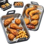 2 Pack Air Fryer Liners with Removable Silicone Ring, Reusable Air Fryer Liners Compatible with Ninja AF400EU/AF500EU/SL400EU,COSORI Dual Basket,Heat Resistant, Dishwasher Safe(Stainless steel)
