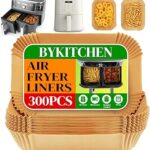 BYKITCHEN 300PCS Air Fryer Liners for Ninja Dual Airfryer, Rectangle Disposable Air Fryer Parchment Paper Compatible with Ninja DZ201/ DZ401/ DZ550, Bella Slim Airfryer &More, Air Fryer Accessories