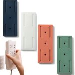 Self-Adhesive Desktop Socket Fixer, Adhesive Punch Free Socket Holder Cable Management Punch Free Surge Protector, Desktop Mountable Plug-in Socket Fixer Bracket Stand (4 Pcs)