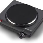 Elite Gourmet Countertop Electric Burner, 1000W Cast Iron Hot Plate, 7 Heat Settings, Portable Cooktop for RV, Dorm, Office & Small Kitchens, Road-Ready & Compact