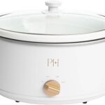 Paris Hilton 6-Quart Manual Slow Cooker, Naturally Nonstick Stoneware Ceramic Insert, Three Settings (Low, High, Warm), Dishwasher Safe Family Size Slow Cooker, White