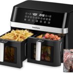 12QT Large Dual Air Fryer, 10-in-1 Double Zone Airfryer with 2×6QT Baskets, 60° Easy-Panel with Full Touchscreen, SyncCook Function, Viewing Window, Nonstick & Dishwasher Safe, 2 Dishes at Once, Black