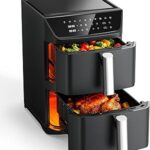Dual Basket Air Fryer, 12.6QT Family-Size for 10–12 People, XL Basket for 6LB Whole Chicken, DoubleStack Compact Design, 10-in-1 Functions with Reheat, Dehydrate & SyncFinish, Dishwasher-Safe, Black