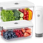 URPOWER Compact Vacuum Sealer Set with 2 Vacuum Containers for Food Storage (34 fl oz & 68 fl oz), Handheld Portable Vacuum Pump Vacuum Food Sealer Machine for Food Storage, Travel & Meal Prep