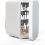 FANSEXPERT Skincare Fridge with Glass Panel, 6L Mini Fridge for Home/Car, AC/DC Portable Thermoelectric Cooler and Warmer, Makeup Mini Compact Refrigerator for Skincare Cosmetics Food Drinks (White)