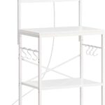 SUPERJARE Kitchen Bakers Rack with Power Outlet, Coffee Bar Table 4 Tiers, Kitchen Microwave Stand with 6 S-Shaped Hooks, Storage Shelf Rack for Spices, Pots and Pans - White