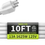 16/3 White Extension Cord 10 FT, Indoor Extension Cord for Laptops, Coffee Makers, Office Home Appliances, 3 Prong Resistant Cable Flexible, 13A 125V 1625W ETL Listed