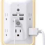 Addtam Surge Protector Outlet Extender, Plug Extension Outlet with Night Light, 5-Outlet Splitter and 4 USB Ports(1 USB C), Multi Plug Wall Outlet for Home Office Dorm Room Essentials