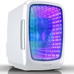 Frigidaire Gaming Light Up Mini Beverage Refrigerator, 6 can, 4 liters, Cooler with large see through door and LED lights Perfect for Gaming Experience, Home, Office, or Cars.12V Charger (White)