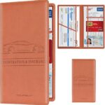 TOURSUIT Car Registration and Insurance Card Holder, Vehicle License Document Glove Box Compartment Organizer, Interior Car Accessories for Women Men (Brown)