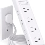Flat Plug Power Strip, Ultra Thin Flat Extension Cord - Addtam 12 Outlet 3 Sides Multiple Outlets, 5Ft, 1050J Surge Protector, Wall Mount, Desk Charging Station for Home Office Dorm Room Essentials