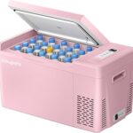 BougeRV Pink 23Quart Portable Refrigerator, 12 Volt Fridge 22L, Portable Freezer Compressor Cooler 12/24V DC 110~240 Volt AC for Truck Van RV Camper -8℉~50℉