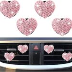 4PCS Heart-Shaped Car Vent Clips with Rhinestone,Bling Air Vent Clips Car Decorations,Premium Shiny Car Clips for Vents CCar Accessories Interior for Cars,Trucks,SUVs (Pink)
