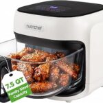 NutriChef Family Size 7.5 Quart Air Fryer | 6 Preset Cooking Modes | Glass Fry Bowl for Best Cooking | 360° Air Circulation | Cook Veggies, Steak, Fries, Seafood, Chicken & More | White