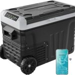EUHOMY 12 Volt Refrigerator, 35QT(33L) Dual Zone Electric Cooler, Portable Freezer 12V/24V DC 110-240V AC, 12V Fridge -4℉~68℉, 12V Cooler with Wheels & Basket for Travel, Truck, Camping, Boat