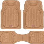 Motor Trend FlexTough Floor Mats for Cars, Beige Deep Dish All-Weather Mats, Waterproof Trim-To Fit Automotive Floor Mats for Cars Trucks SUV, Universal Floor Liner Car Accessories