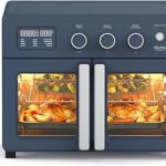 Martha Stewart French Door Air Fryer Toaster Oven Combo, 34QT Countertop Convection, 12-in-1, Bake, Broil, Roast, Fits 12” Pizza, Dehydrate, 5 Accessories, Air Fry Basket, Stainless Steel, Indigo Blue