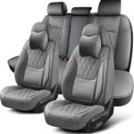Car Seat Covers Full Set, Breathable Leather Automotive Front and Rear Seat Covers & Headrest, Universal Automotive Vehicle Seat Cover for Most Sedan SUV Pick-up Trucks, Gray
