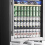 EUHOMY 24 Inch Wine and Beverage Refrigerator, 112 Cans & 8 Bottles Built-in or Freestanding Beverage Refrigerator Double-Layer Glass Door, Under Counter Wine Fridge for Kitchen, Bar, Office