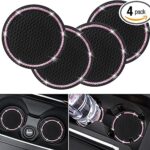 4 Pack Car Coasters, Universal Vehicle Bling Car Coaster, Cute Rhinestone Coaster for Cup Holders,Interior Accessories 2.75'' Silicone Anti Slip Car Coasters for Women (Pink Crystal Circle)