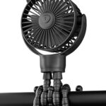 buywoo Portable Stroller Mini Fan, Small Rechargeable Personal Cooler w/ 360° Rotation, Baby Essentials for Car Seat, Crib, Bike, Treadmill, 3-Speed Battery Powered Stroller Accessories, Coal