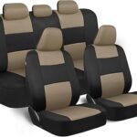 BDK PolyPro Seat Covers Full Set in Beige on Black – Front and Rear Split Bench Seat Covers for Cars, Easy to Install , Car Accessories for Auto Trucks Van SUV