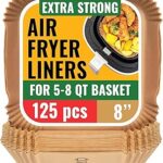 Air Fryer Paper Liners, 125Pcs Air Fryer Disposable Liners, Non-Stick and Oil Proof for Easy Cleanup, 8” Square for 5-8 qt Basket by Baker's Signature
