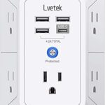 5 Outlet Extender Multi Plug Wall Outlets with 4 USB Charging Ports (1 USB C Outlet), 3 Sided 1680J Surge Protector Power Strip USB Wall Charger for Home, Office, Travel, ETL Listed, White