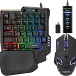 One Handed Half Keyboard Mouse USB Spilitter Type-C Adapter Gaming Combo with RGB LED Backlit 7200DPI CPI Customize 4 Port Adapter Mini Size Small Wired Set for LOL/Wow/fortnite/Dota/PUBG