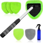 XINDELL Windshield Cleaner Tool – Car Interior Window Cleaning Kit with Extendable Handle & 4 Microfiber Pads, Auto Wiper Inside Windshield Brush for Car & Home Windows