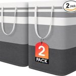 HomeHacks 2 Pack Large Laundry Baskets, Waterproof, Freestanding Laundry Hampers, Collapsible Clothes Hamper with Reinforced Handles in Laundry Room, College Dorm, Bathroom, Bedroom (Grey, 75Lx2)