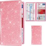 TOURSUIT Car Registration and Insurance Card Holder, Vehicle License Document Glove Box Compartment Organizer, Interior Car Accessories for Women Men (Glitter Pink)