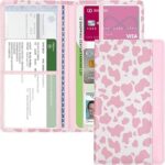 Car Registration and Insurance Holder, with Magnetic Closure for License, Cards and Documents, All Vehicle Needs and Car Accessories (Cow-Pink)